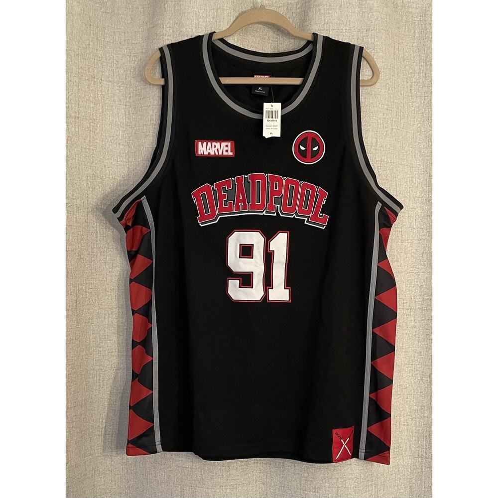 MARVEL Deadpool Wilson Tank #91 Red Black Official Sleeveless Jersey Size XL